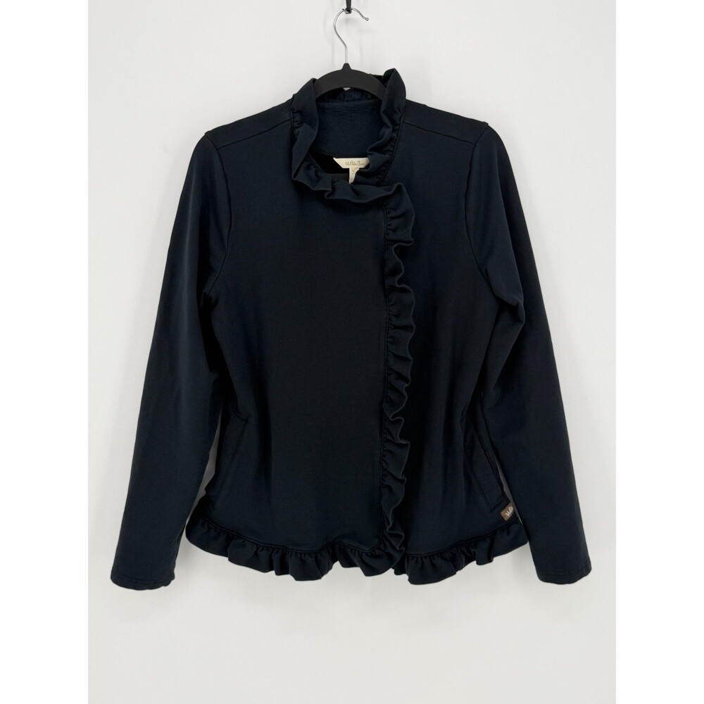 Matilda Jane Black Ruffle Snap Front Jacket Cardigan Medium Cottagecore Boho - Picture 2 of 6